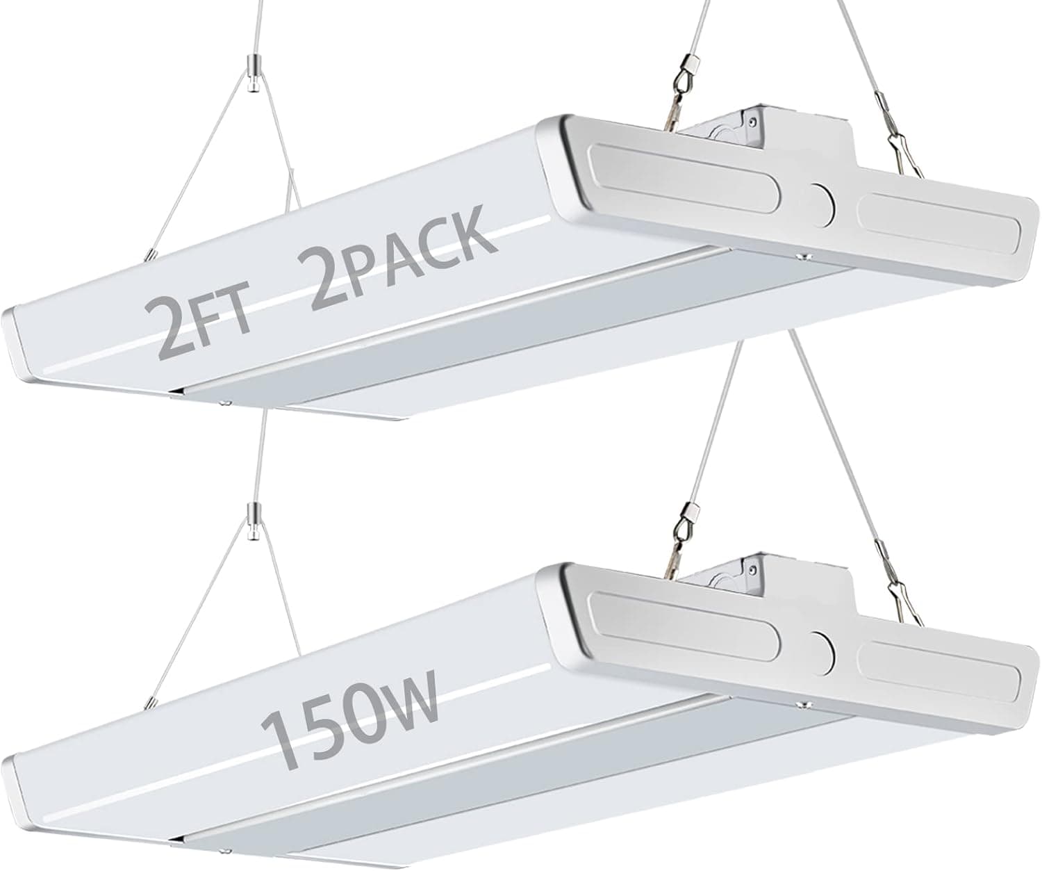 bulbeats 2 Pack LED High Bay Shop Light, 2FT 150W [Eqv.600W MH/HPS] Large Area Illumination 5000K Daylight Linear Hanging Light for Shop Warehouse Garage, Energy Saving Upto 5600KW*2/5Yrs(5Hrs/Day)