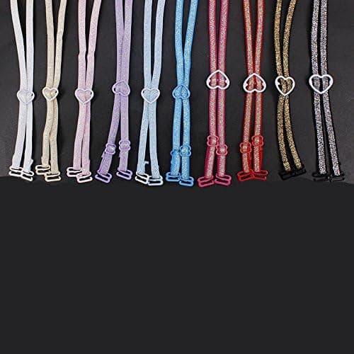 10pcs Assorted Color Elastic Spaghetti Glitter Ribbon Bra Straps Cross Shape 42cm Length Bra Accessories WB61 (Random Mix colors)