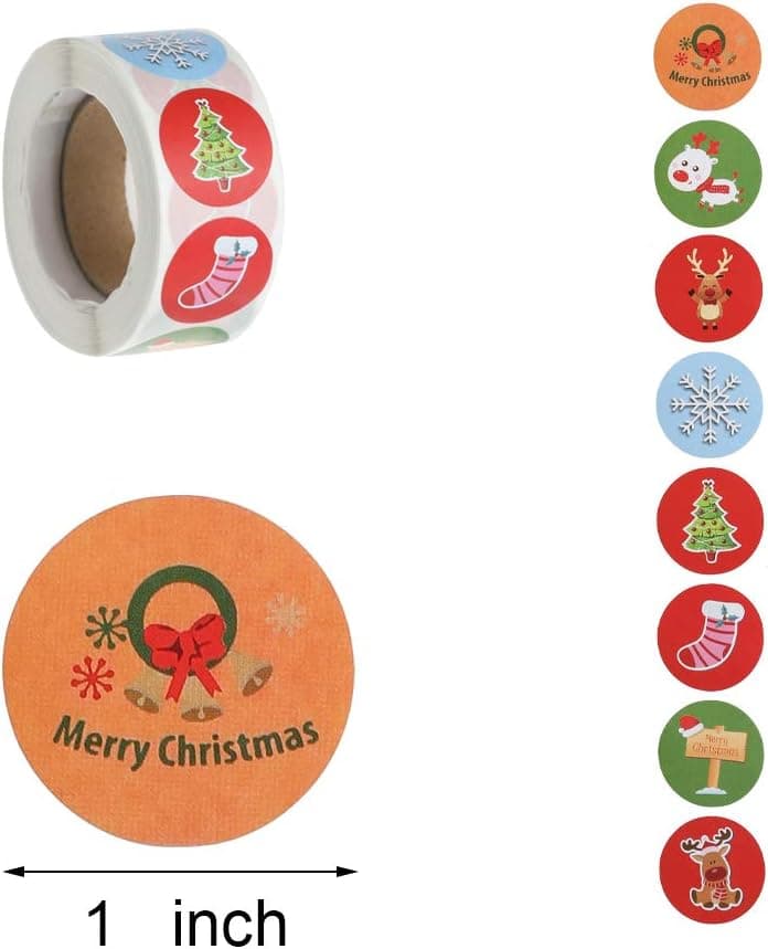 500pcs Christmas Stickers Roll - 1 inch 8 Designs Christmas Holidays Stickers Round, Great for Holiday Greeting, Sealing, Gifting, Gift Decorations, Amazing Choice for Kid’s Gift (Color 3)