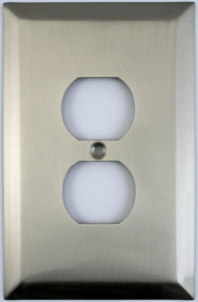 Jumbo Stamped Satin Nickel One Gang Duplex Outlet Wall Plate