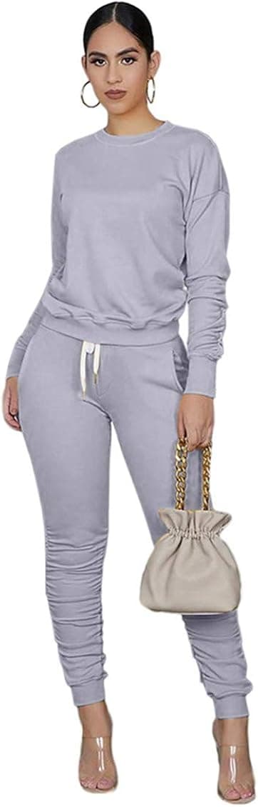 Two Pieces Outfits for Women's Solid Sweatsuit Long Sleeve Tights Long Pants Sport Suits Tracksuits