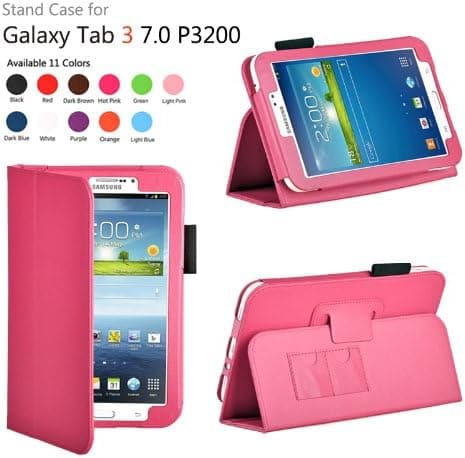 onWay(TM) Slim Fit Leather Case Cover for Samsung Galaxy Tab 3 7.0 inch Tablet (SM-T210/GT-P3200/P3210) + Gift: stylus touch pen x1 (HOT PINK Color)