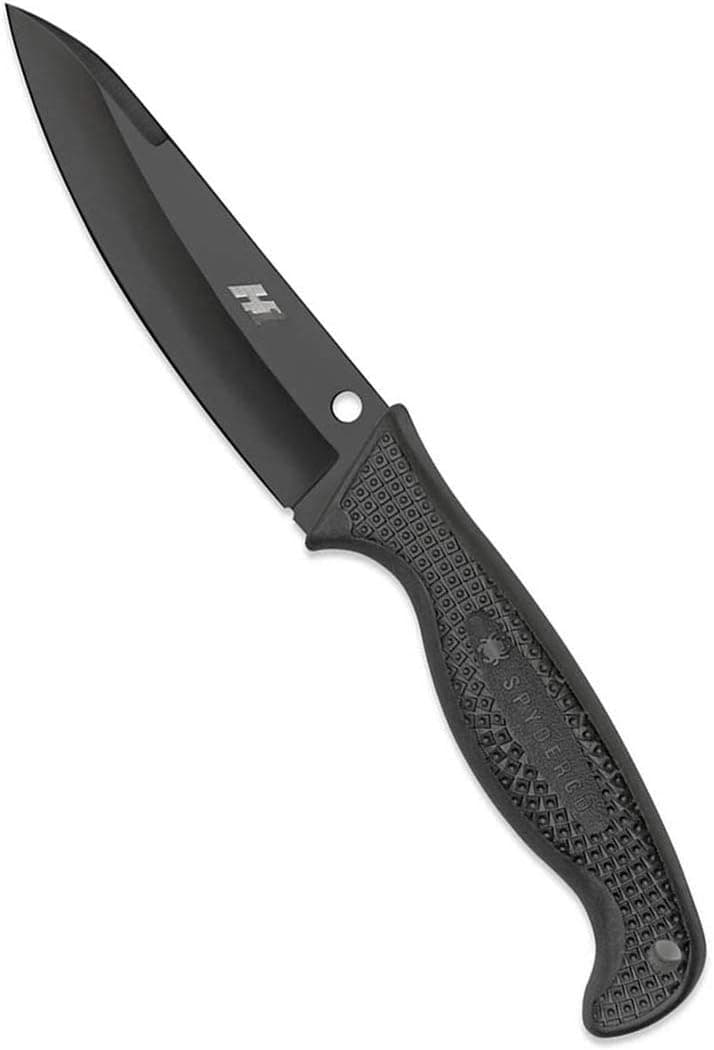 Spyderco Aqua Salt Fixed Blade Knife - Black FRN Handle with PlainEdge, Hollow Grind, H-1 Steel Blade - Includes Polymer Sheath - FB23PBBK