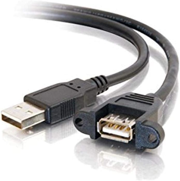 C2G USB Cable, USB Panel Mount, USB 2.0 Cable, USB A to A Cable, 1.5 Feet (0.45 Meters), Black, Cables to Go 28062