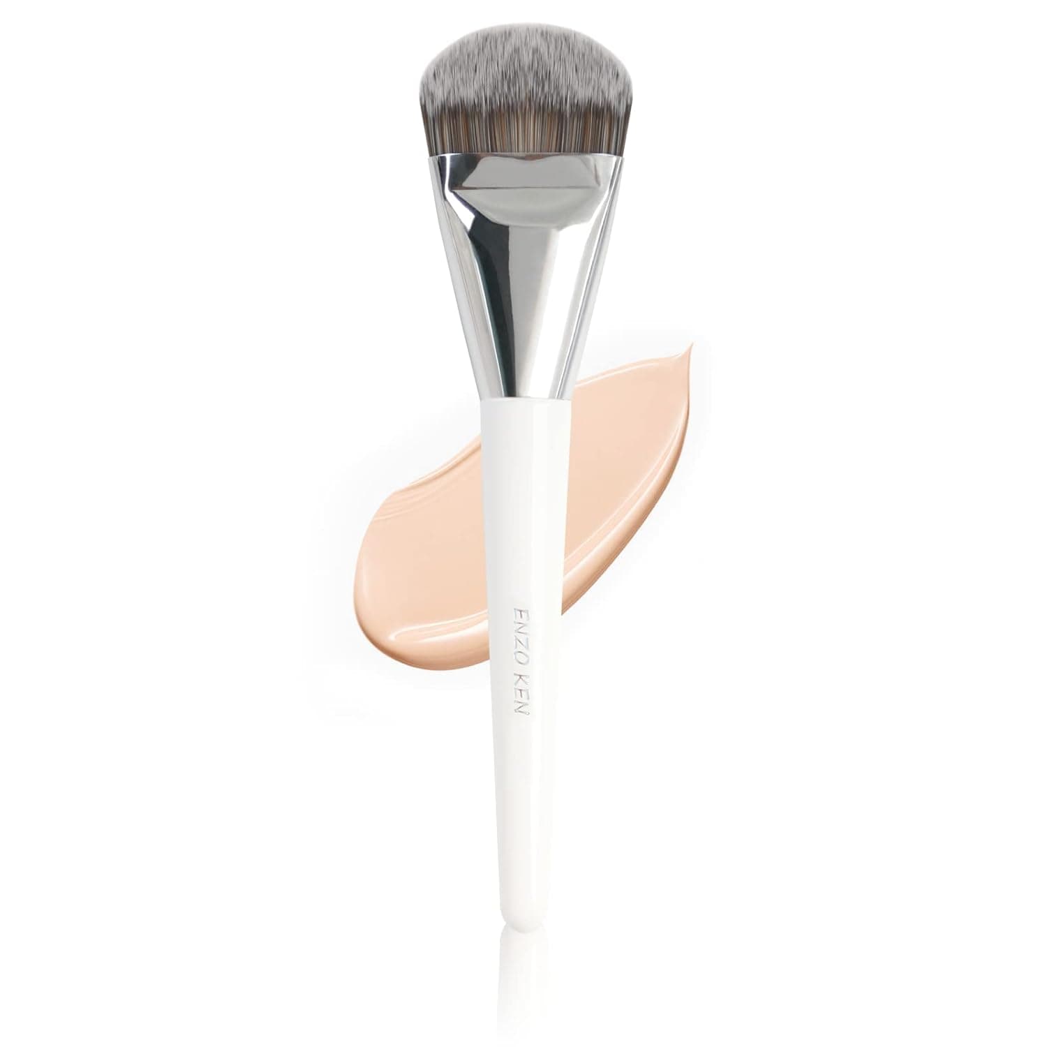 Flat Thin Foundation Brush by ENZO KEN, Large Double Sided Liquid Foundation Makeup Brush Oversized- Gel Liquid CC Cream Concealer Flawless Makeup, Creme Sunscreen, Primer Moisurizer, Wet Cosmetics Blending (820-L-White)
