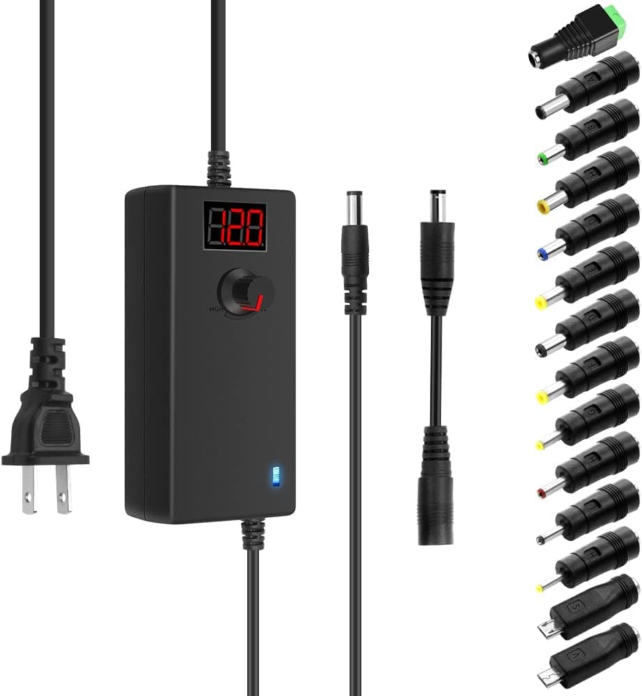 Aclorol Universal Power Adapter 24W 12V 9V 6V 5V 4.5V 3V 2A 1.5A 1A Adjustable Power Supply Charger AC/DC Adapter Converter Switching 100V-240V AC to DC 3V~12V & Polarity Converter & 14 Tips 2Amp Max