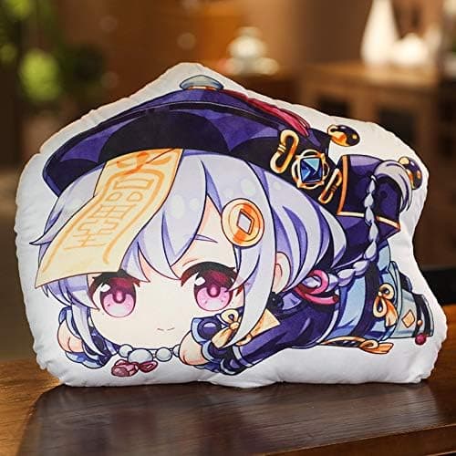 WHN Genshin Impact Pillow Furniture Game Character Cartoons Gifts for Children Accessories Amber/Barbara/Diluc/Fischl/Klee/Keqing/Aether/Lumine/Qiqi/Venti/Zhongli (Qiqi)