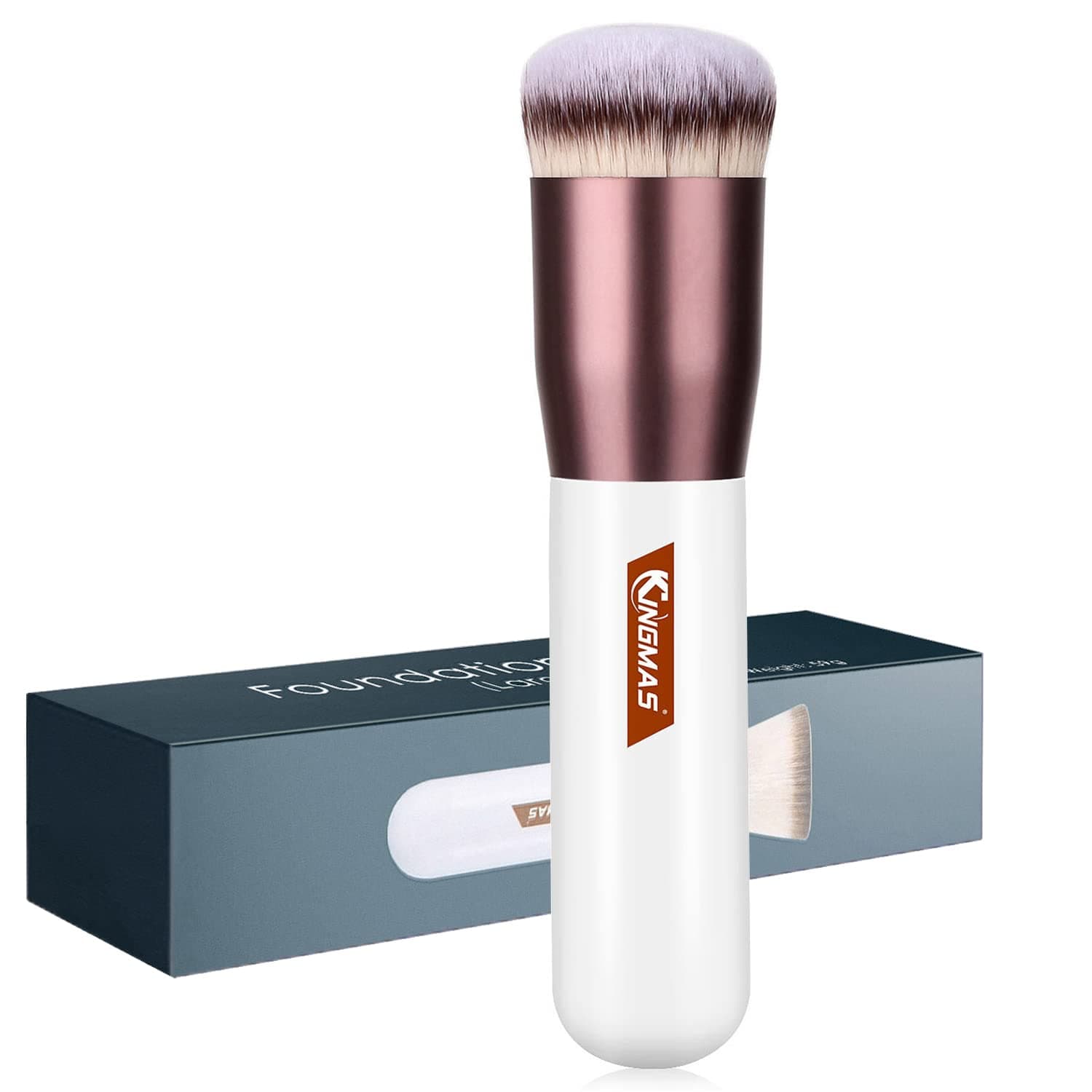 KINGMAS Round Top Foundation Brush, Premium Kabuki Makeup Brush for Liquid, Blending, Cream, Powder,Blush Buffing Stippling Face Makeup Tools White
