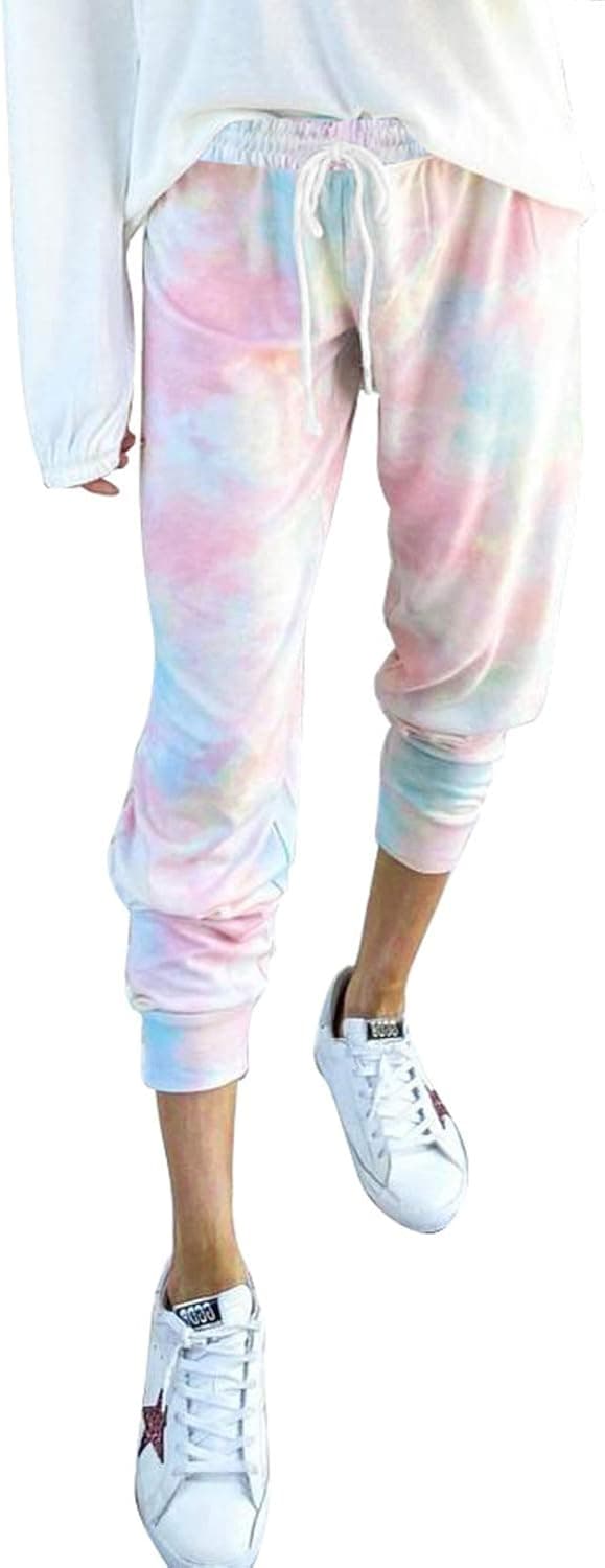 Dokotoo Womens Ladies Fashion Casual Summer Tie Dye Print Drawstring Elastic Waist Jogging Pants Jogger Pants Sweatpants with Pockets M