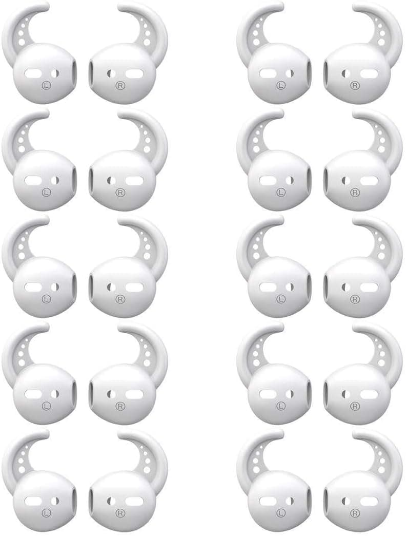 20 Piece (10 Pairs) Ear Hooks Silicone Tips Covers Accessories Compatible With Apple Airpods & Earpods Headphones Earphone Earbuds, One Size Fits All (White)