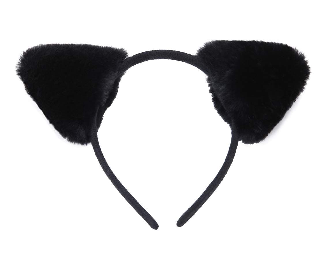 Merroyal Women Girls Soft Furry Cat Ear Headband Halloween Festival Cosplay Accessory (Black)