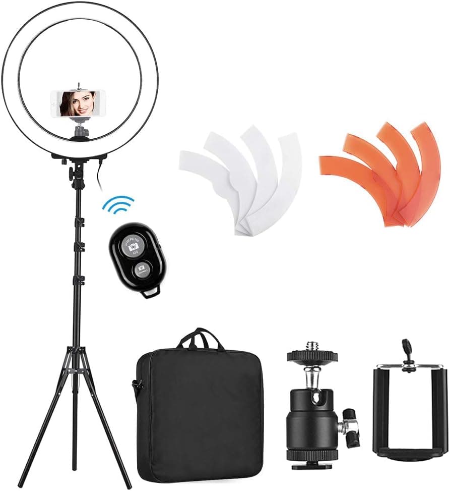 Andoer Ring Light Kit,18"/48cm Outer 55W 5500K Dimmable LED Ring Light(2 Light Modes & 1%-100% Brightness Level) with Adjustable Light Stand, Phone Holder, for YouTube,Self-Portrait Shooting