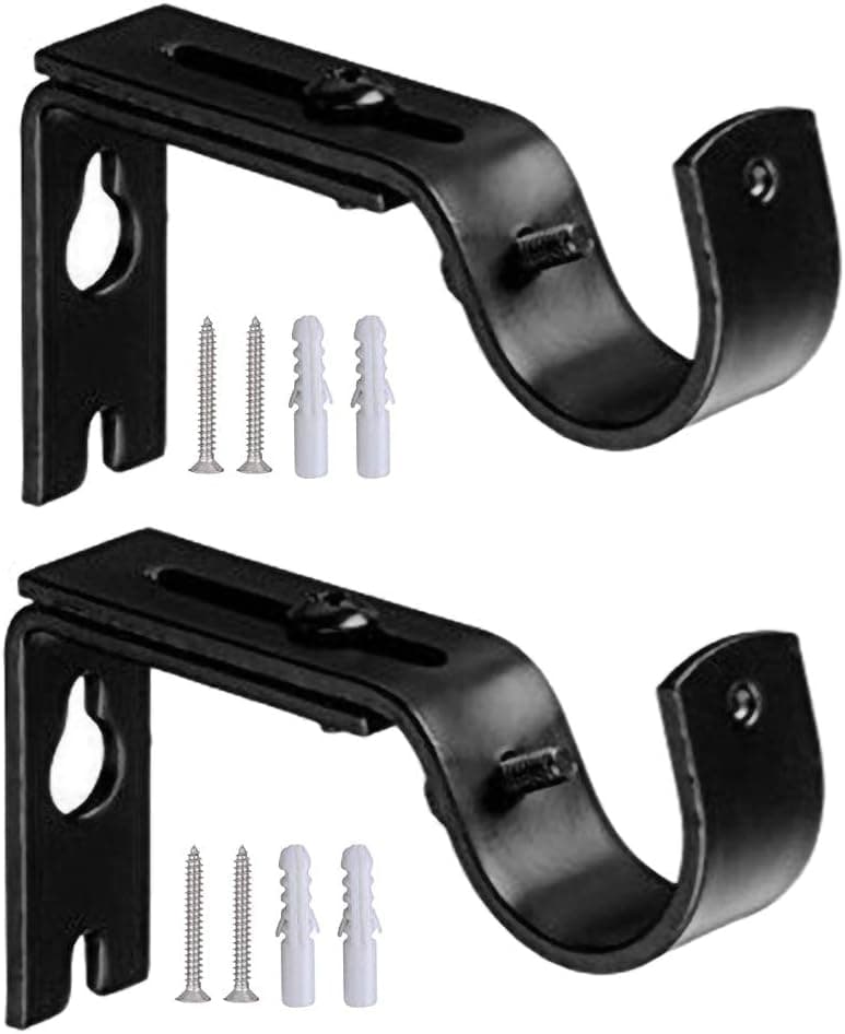 ZERIRA Adjustable Curtain Rod Brackets,Set of 2,Premium Steel Single Rod Bracket for Curtains, Curtain Rod Wall Bracket Hooks, Extendable Metal Wall Bracket (Black)