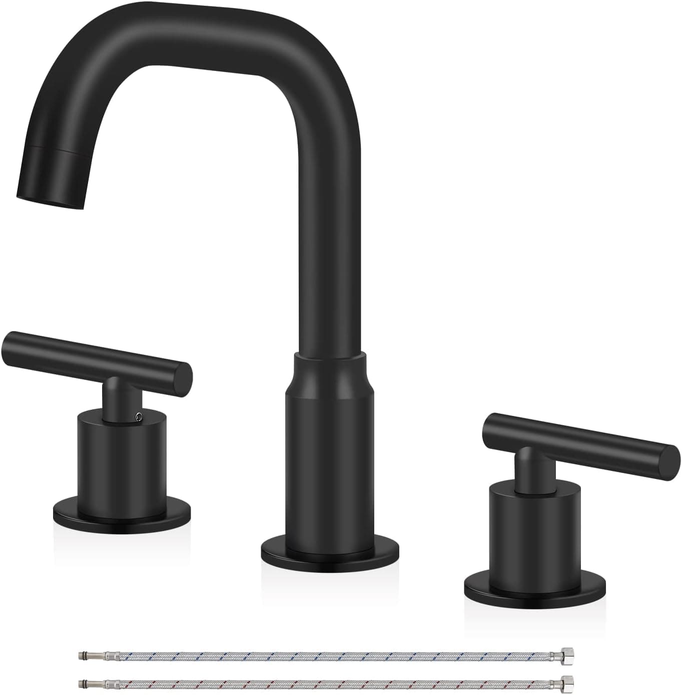 Airuida Matte Black 8 Inch Widespread Bathroom Sink Faucet 3 Holes 2 Handles 360 Degree Swivel Spout Stainless Steel Lavatory Vanity Bathroom Sink Faucets with cUPC Water Supply Lines
