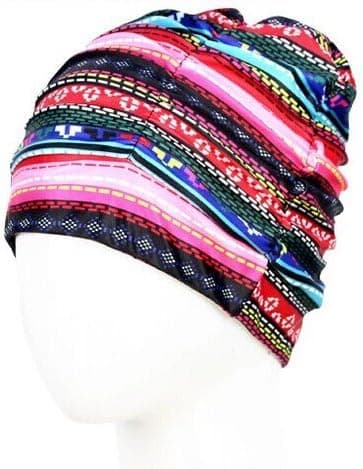 Qishi Color Stripe Cloth Swimming Caps for Women