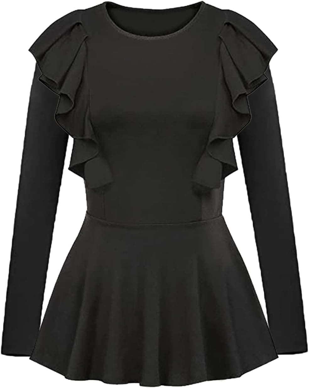 Peplum Top for Women Long Sleeve Workwear Blouse Top Shirts Black XL