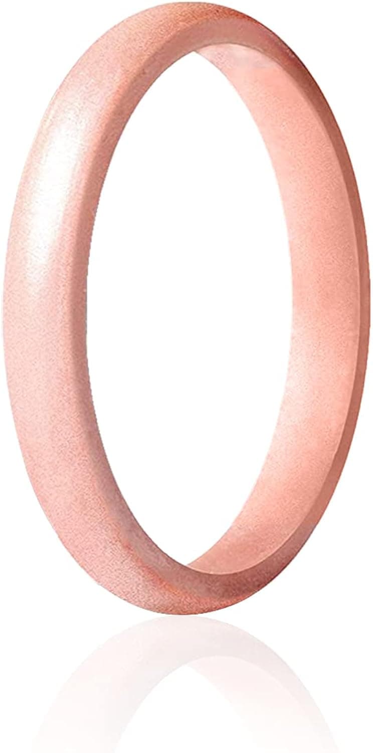 ROQ Silicone Rubber Wedding Ring for Women, Thin Stackable Rubber Silicone Wedding Band, Bridal Jewelry Set, Anniversary Rings, Promise Ring, Horizontal Lines & Point Pave Edge, 2.5mm Wide 2mm Thick, Multicolors
