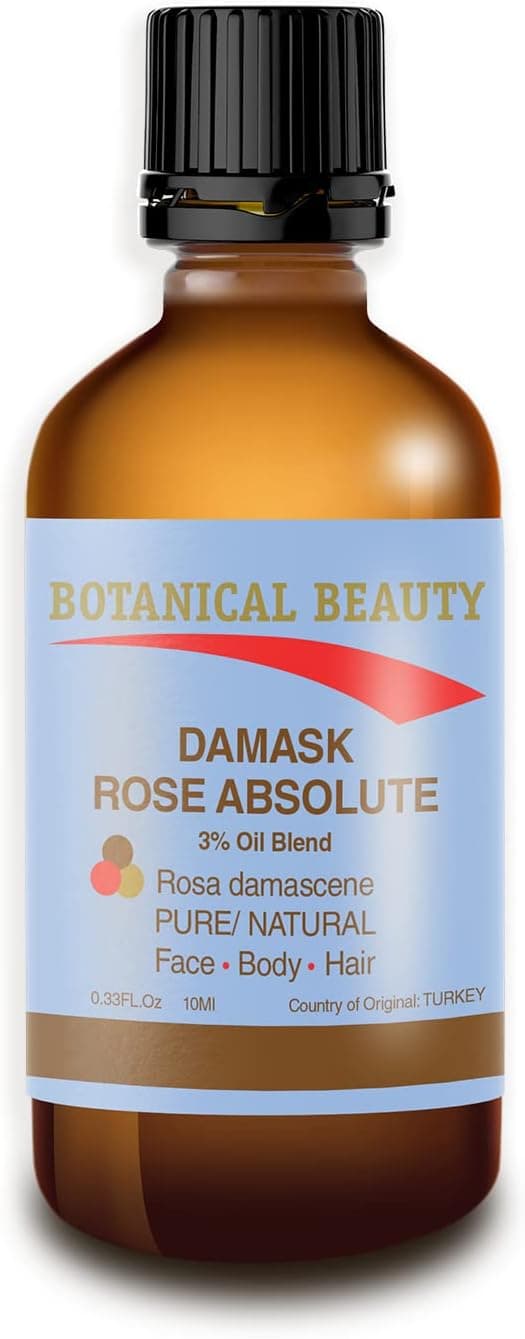 Botanical Beauty Damask Rose Absolute Pure/Natural 3% Oil Blend. 0.33Fl oz - 10ml. One of The Best Anti Aging Oils for Skin Toning, Balancing, and Hydration."