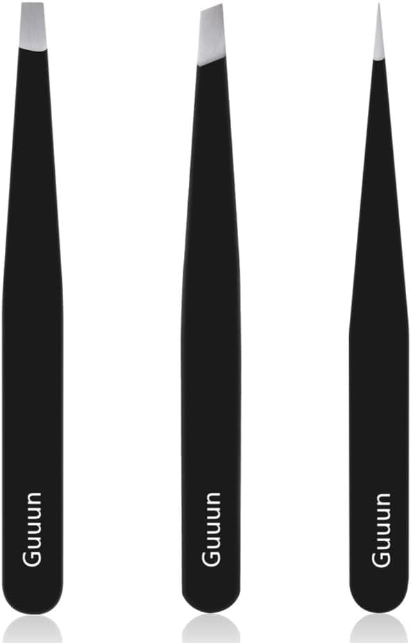 Tweezers for Eyebrows, Pointed Flat Slanted Tweezers Steel Slant Tip Eyebrow Tweezer Set Great Precision for Facial Hair, Ingrown Hair, Splinter, Blackhead and Tick Remover