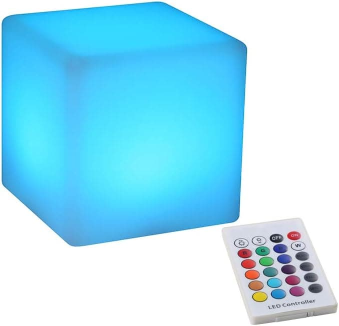 BLUEYE 4-Inch Cordless LED Cube Night Light, 16 Colors & Remote Control, Battery Mood Lamp, Ambient Lighting, Girls Night Light for Kids