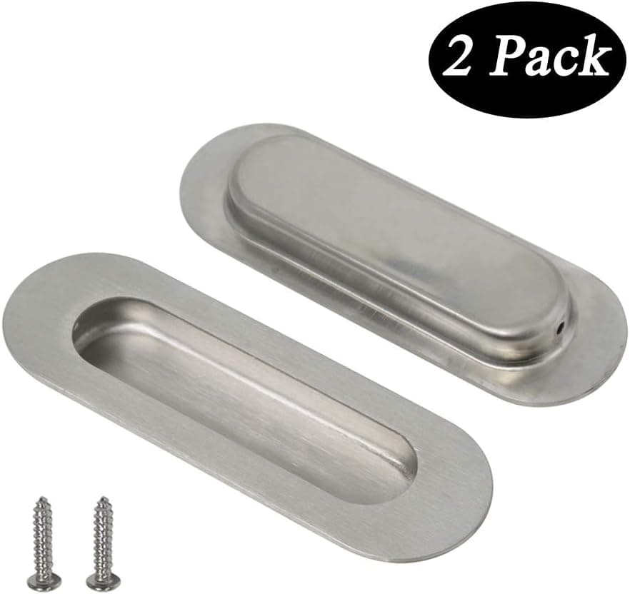Probrico Flush Recessed Sliding Pocket Door Handles Oval 4-3/4in x1-3/5in Kitchen Cabinet Finger Pulls Brushed Nickel 2 PCS