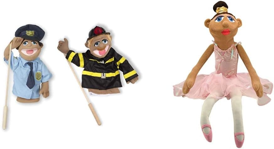 Melissa & Doug Rescue Puppet Set - Police Officer and Firefighter & Ballerina Puppet (Tina Prima) with Detachable Wooden Rod