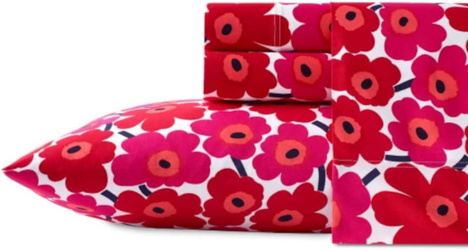 Marimekko - Twin Sheets, Cotton Percale Bedding Set, Crisp & Cool Home Decor (Unikko, Twin/Twin XL)