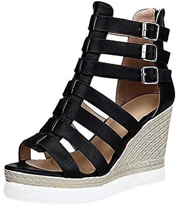 Latasa Womens Strappy Ankle High Gladiator Wedges Sandals (8, Black)