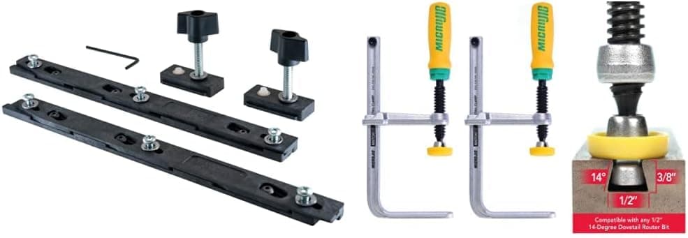MICROJIG GRR-RIPPER ZP9-B2S2 Zeroplay Miter Bar 2 Piece, & MICROJIG GRR-RIPPER DVC-538K2 Match Fit Dovetail Clamps, Yellow/Green