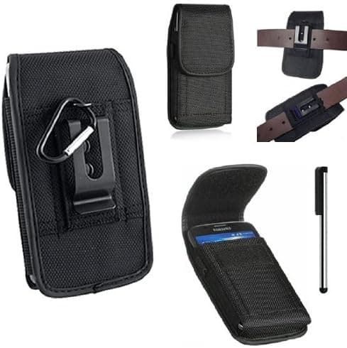 for Enact Black Tough Nylon Pouch Cell Phone Case Duty Metal Clip Holster and Stylus Pen