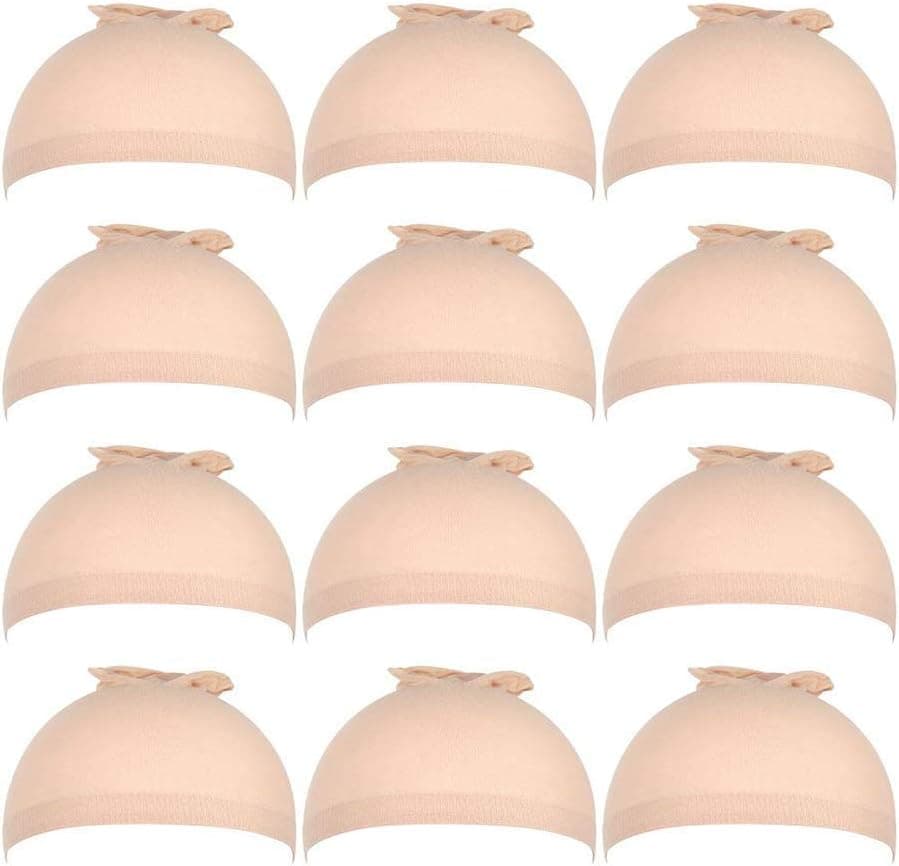 12 Pack Stretchy Nylon Close End Wig Caps, Breathable Stocking Nylon Wig Caps for Women and Men (Beige)