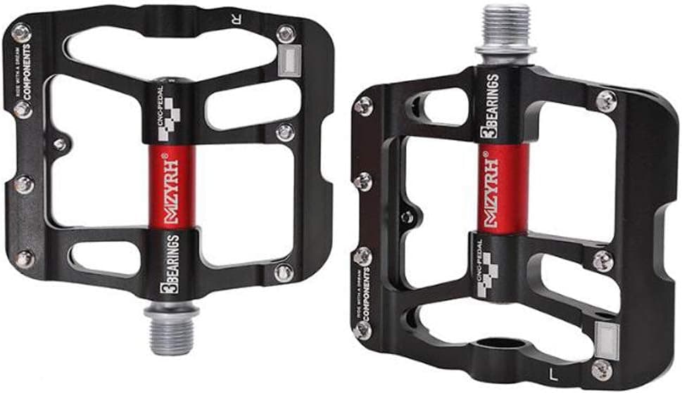 VOANZO Pedals Cycling MTB Bicycle Pedal Mountain Bike Aluminium Alloy Ultralight Ultra Running Sealed Bearing Axle Non-Slip Pedals for Road BMX Bike Bicycle (Black red)