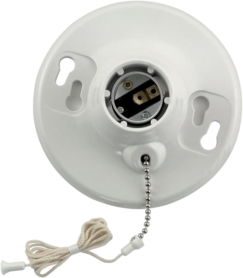 Leviton 8827-CW1 One-Piece Urea Outlet Box Mount, Incandescent Lampholder, Pull Chain, White