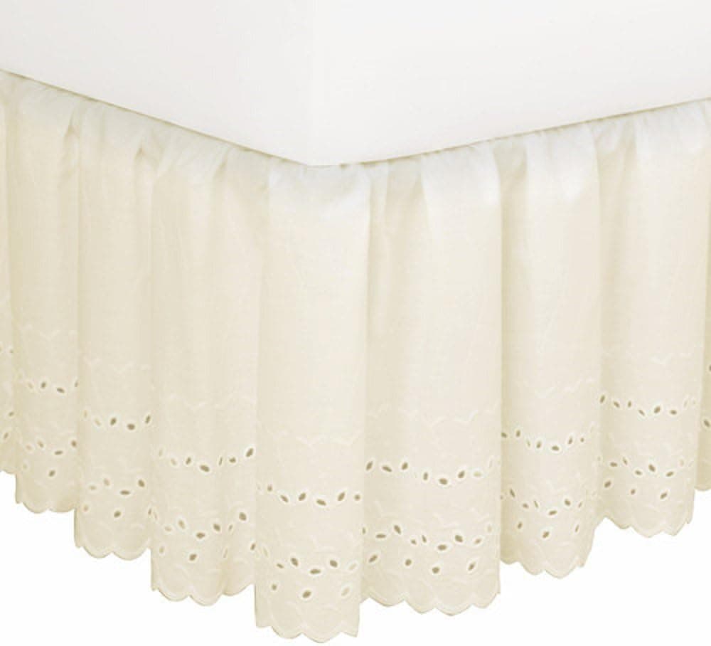 Home Couture Deluxe Eyelet Dust Ruffle - Eyelet Bed Skirt, King - Beige