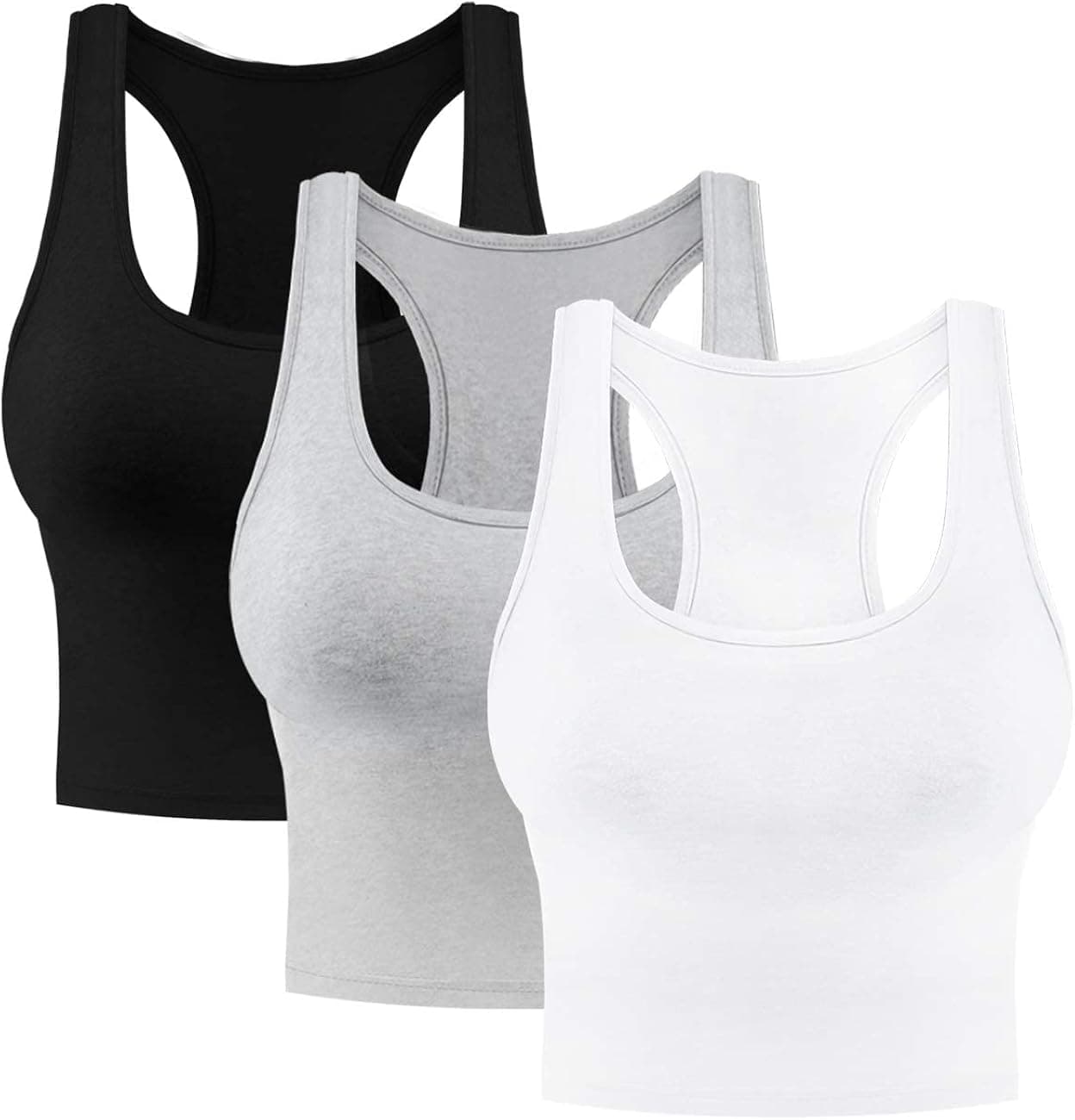 Tenpluszero 3 Pieces Cotton Basic Crop Tank Tops Sleeveless Racerback Sports Tank Tops for Women Girls Daily Wearing