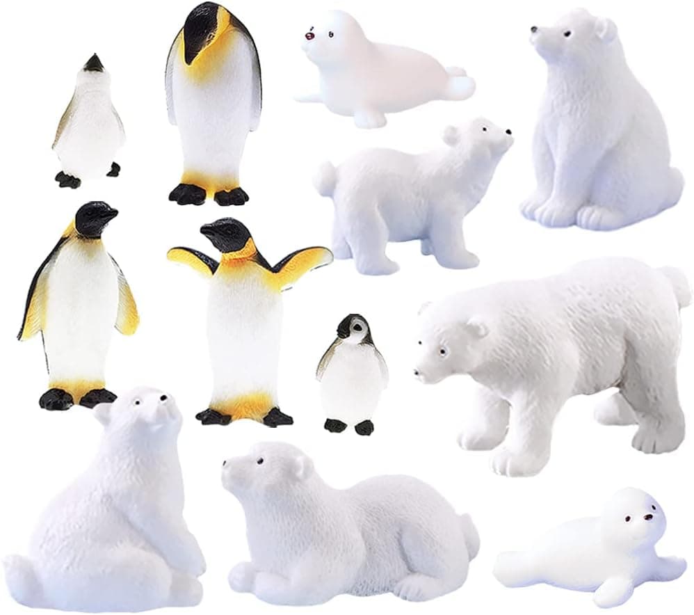 MAOMIA 12 Pcs Mini Realistic Ocean Animal Penguin and Polar Bear Model Toy, Miniature Antarctic Penguin Figurines Collection Playset, Easter Eggs Cake Toppers Christmas Birthday Gift