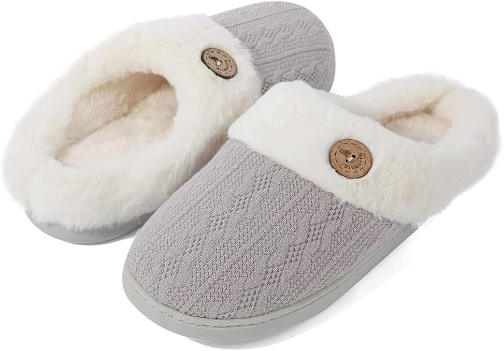 Ritmorro Women's Winter Fuzzy Bedroom Slippers Comfy Slipper with Memory Foam Arch Support ,Knitted Warm Home Slippers with Anti Skid Sole Indoor and Outdoor