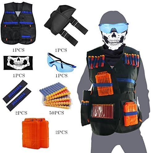 Tactical Vest Kit for Nerf Guns N-Strike Elite Series with Vest,Waist Pack, Mask, Glass,Hand Wrist Band, Clips, Darts