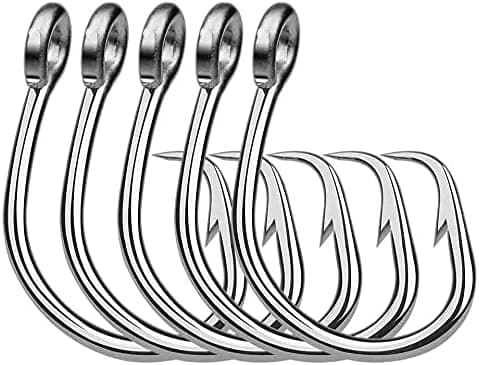 Idelement 10/0-14/0 Tuna Circle Hooks for Saltwater Bass Tuna, 10-Pack in-Line Big Game Fishing Hooks Shark & Swordfish Hooks 3X Strong Stainless Steel