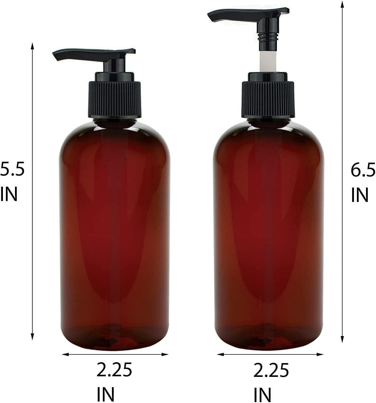 BRIGHTFROM Plastic Bottles with Pump Dispenser, 8 OZ Empty, BPA Free Refillable Containers for Body Wash, Moisturizer, Face Cream, Liquid Soap - Amber/Black - 2 Pack
