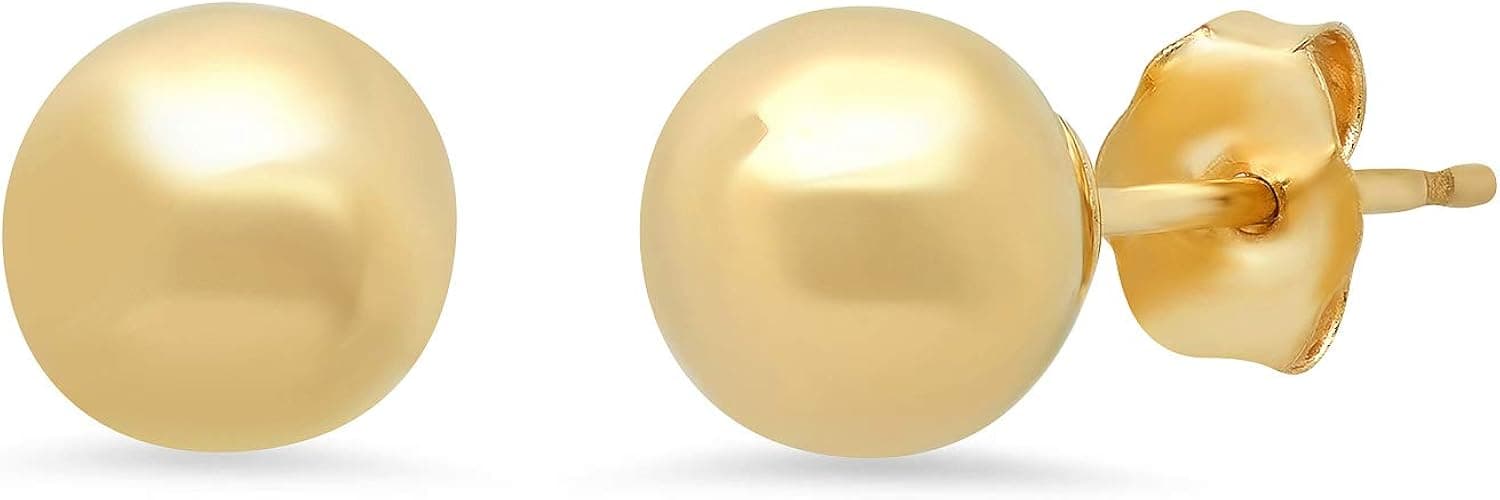 14K Gold Ball Stud Earrings, 6MM | White or Yellow | Gift Boxed