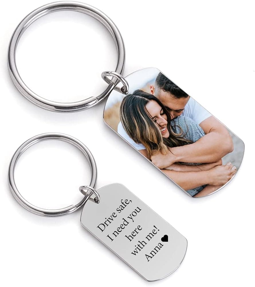 Personalized Couple Keychain Gift Custom Engraved Photo Name Keyring Pendant Key Ring For Christmas Birthday