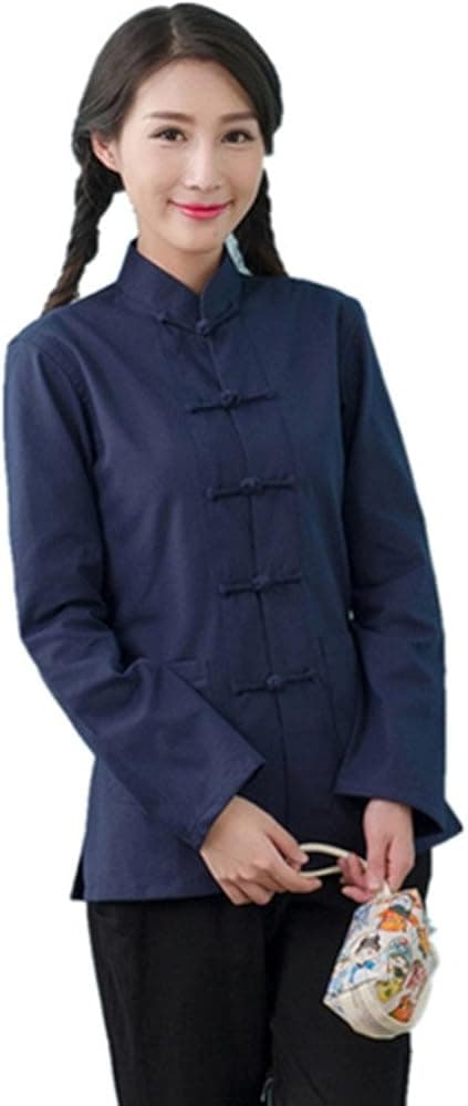 ZooBoo Womens Chinese Martial Arts Cotton Linen Long Sleeve Tang Suit Shirt Kungfu Tops