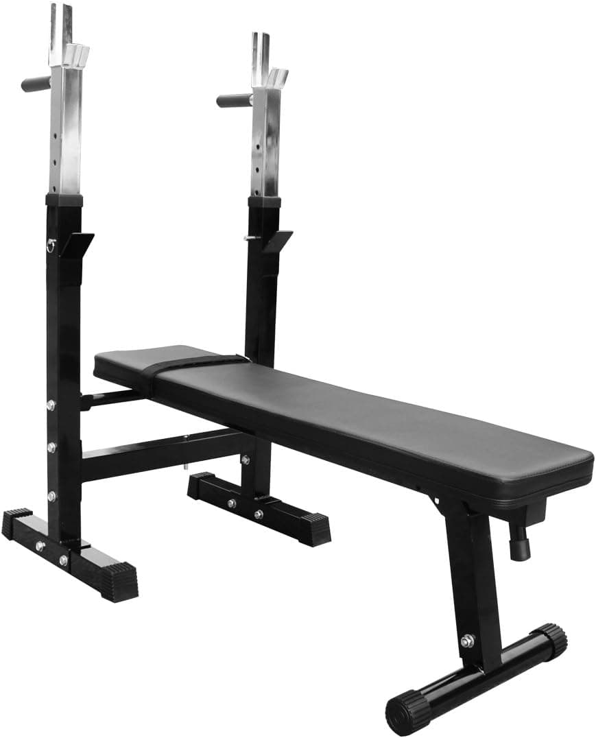 Muorka® Barbell Bench Pair of Adjustable Standard Rack Solid Steel Squat Stands Barbell Free Bench Press Stands