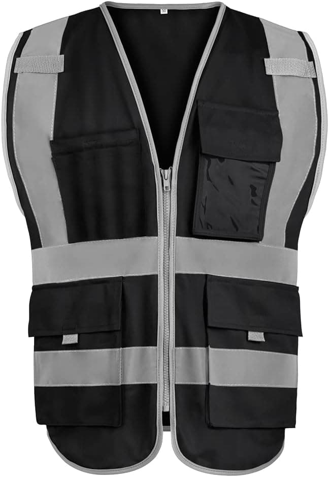 GOGO 9 Pockets High Visibility Zipper Front Safety Vest With Reflective Strips, Meets ANSI Standards