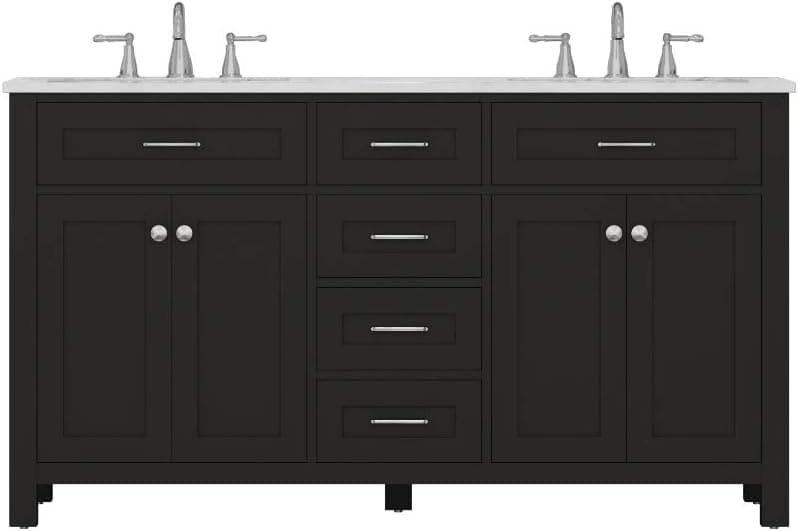Alya Bath HE-101-60D-E-CWMT Norwalk Double Bathroom Vanity with Carrera Marble Top and No Mirror, 60", Espresso