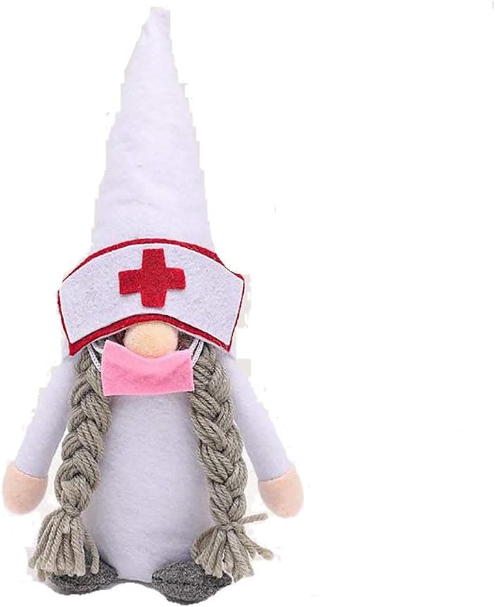 Alipher Christmas Doll Handmade Plush Gnomes Christmas Faceless Doll Doctor Nurse Figurines Christmas Decoration Gnomes for Thanks Giving Day (White)