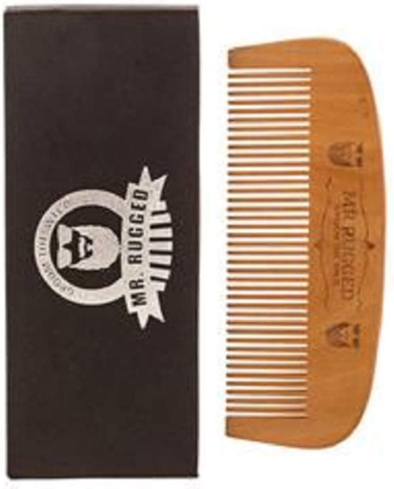 Mr Rugged Wooden Beard Comb - One of a Kind Wood Beard Comb Handmade from Pear Wood - Brushes Distributes Beard Oil & Balm - Gentler to Hair Than Metal & Plastic Comb and Brush Products