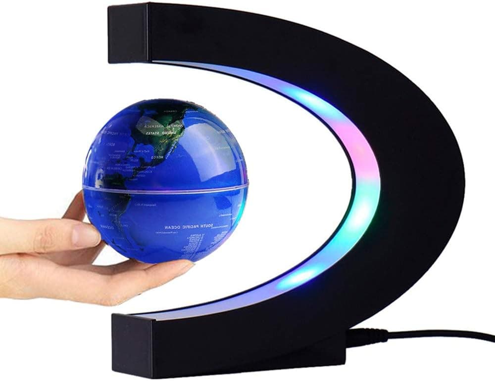 FUGEST Magnetic Levitation Floating Globe World Map with C Shape Base (Blue 3" Globe)