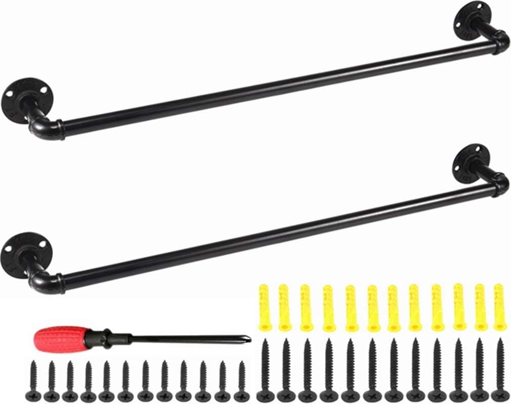 TheTimeBus 2-Pack 28" Cast Iron Industrial Pipe Towel Bars Set (Black)